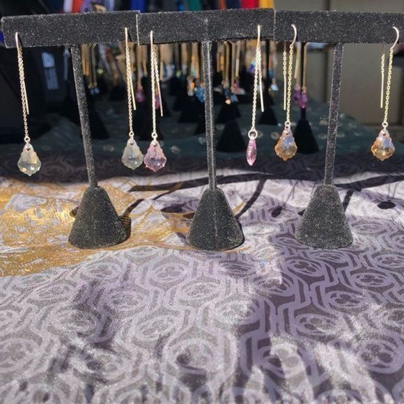 163. Sterling Silver Baroque Shape Swarovski Crystal Threader Earrings - Picture 8 of 11